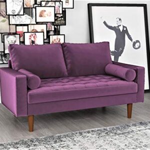 Container Furniture Direct Womble Modern Velvet Upholstered Living Room Diamond Tufted Chesterfield Loveseat with Gleaming Nailheads, Purple