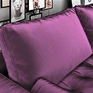 Container Furniture Direct Womble Modern Velvet Upholstered Living Room Diamond Tufted Chesterfield Loveseat with Gleaming Nailheads, Purple