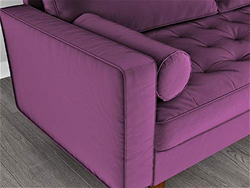 Container Furniture Direct Womble Modern Velvet Upholstered Living Room Diamond Tufted Chesterfield Loveseat with Gleaming Nailheads, Purple