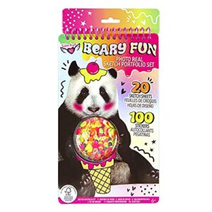 fashion angels photo-real panda compact sketch portfolio, sketch book for beginners, animal sketch pad with real photos and stickers for kids 6 and up