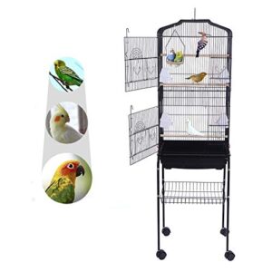 YJJT Large Bird Cage for Parakeets for Garden - Bird Houses with Stand Nest Habitat - Pets Bird Carrier Perch Breeding Nesting Box, with Feeding Cup, with Universal Wheel Base, Slide-Out Tray