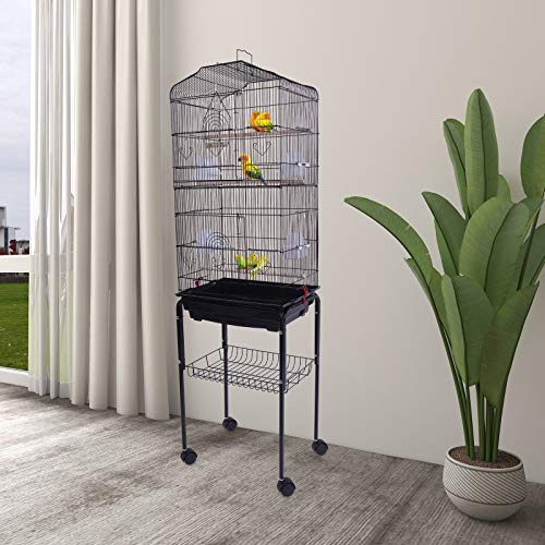 YJJT Large Bird Cage for Parakeets for Garden - Bird Houses with Stand Nest Habitat - Pets Bird Carrier Perch Breeding Nesting Box, with Feeding Cup, with Universal Wheel Base, Slide-Out Tray