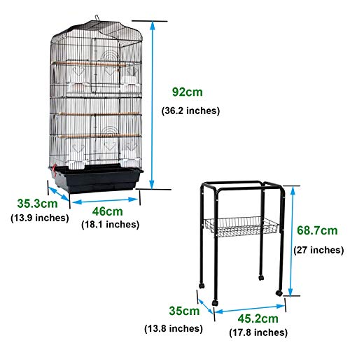 YJJT Large Bird Cage for Parakeets for Garden - Bird Houses with Stand Nest Habitat - Pets Bird Carrier Perch Breeding Nesting Box, with Feeding Cup, with Universal Wheel Base, Slide-Out Tray