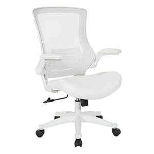office star ventilated white screen back manager's office chair with padded flip arms with white nylon base, white faux leather