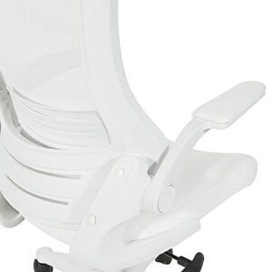 Office Star Ventilated White Screen Back Manager's Office Chair with Padded Flip Arms with White Nylon Base, White Faux Leather