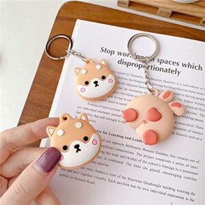 Rertnocnf Portable Case for Air Tag, Kawaii Cute Cartoon Shiba Inu Silicone Anti-Scratch Protective Cover Compatible with Airtags Finder Location Tracker Keychain for Kids Pets Keys