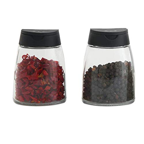 2PCS Glass Spice Jars with Shaker Pour Lid, Seasoning Shakers Glass Bottles Spice Shakers Salt & Pepper Shaker Container Set with Gift Grinder Fits in Home,Kitchen,Barbecue (2)