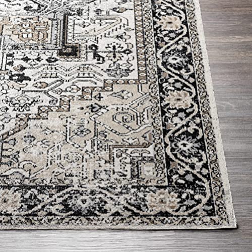 Hauteloom Cabacungan Traditional Persian Medallion Living Room Bedroom Area Rug - Machine Washable Distressed Carpet - Bohemian Oriental - Easy to Clean - Black, Grey, Beige - 9'3" x 12'