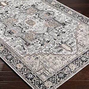 Hauteloom Cabacungan Traditional Persian Medallion Living Room Bedroom Area Rug - Machine Washable Distressed Carpet - Bohemian Oriental - Easy to Clean - Black, Grey, Beige - 9'3" x 12'