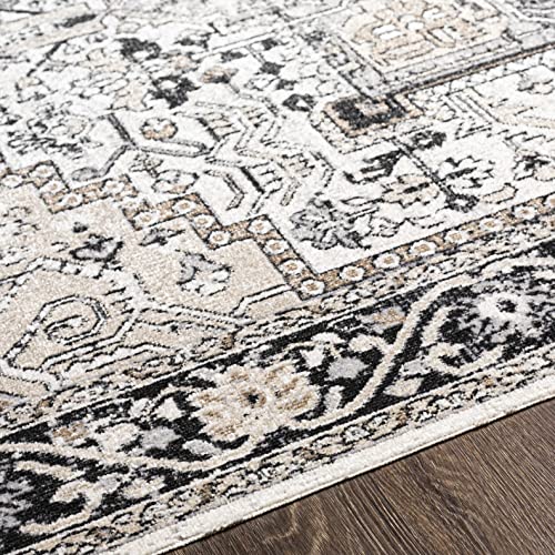 Hauteloom Cabacungan Traditional Persian Medallion Living Room Bedroom Area Rug - Machine Washable Distressed Carpet - Bohemian Oriental - Easy to Clean - Black, Grey, Beige - 9'3" x 12'