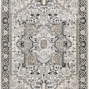 Hauteloom Cabacungan Traditional Persian Medallion Living Room Bedroom Area Rug - Machine Washable Distressed Carpet - Bohemian Oriental - Easy to Clean - Black, Grey, Beige - 9'3" x 12'