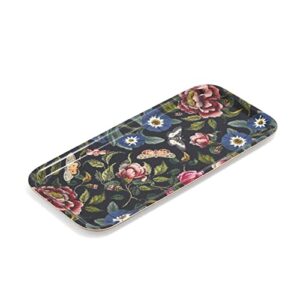 Spode Creatures of Curiosity Collection Rectangular Birch Serving Tray, Dark Floral Motif, 12.5" x 6", Platter Made of Birch Veneer, Food and Dishwasher Safe