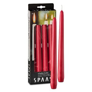 spaas red taper candles - 4 pack | 10 inch tall candles, scent-free premium wax candle sticks | 8 hour long burning red dinner candles for home decoration, wedding, holiday and parties