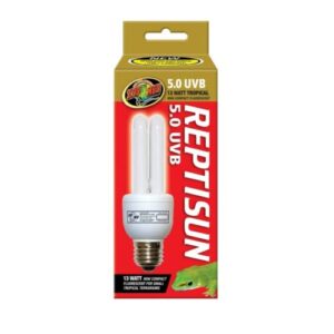 dbdpet 13w mini reptisun uv-b 5.0 tropical reptile light bulb - includes pro-tip guide - works with chameleons, geckos, frogs, & more!