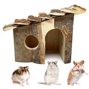 kathson hamster wooden house, small pet hideout climbing play hut natural wood with bark hideaway house for dwarf hamster, mouse, rat,gerbil and other small animals