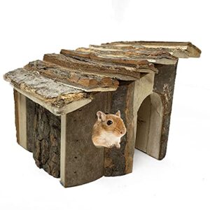 kathson Hamster Wooden House, Small Pet Hideout Climbing Play Hut Natural Wood with Bark Hideaway House for Dwarf Hamster, Mouse, Rat,Gerbil and Other Small Animals