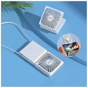 OHKYOOT Portable Travel Fan,Foldable Mini Desk Fan,USB Rechargeable Neck Fan for Travel,Outdoors,Indoors (White)