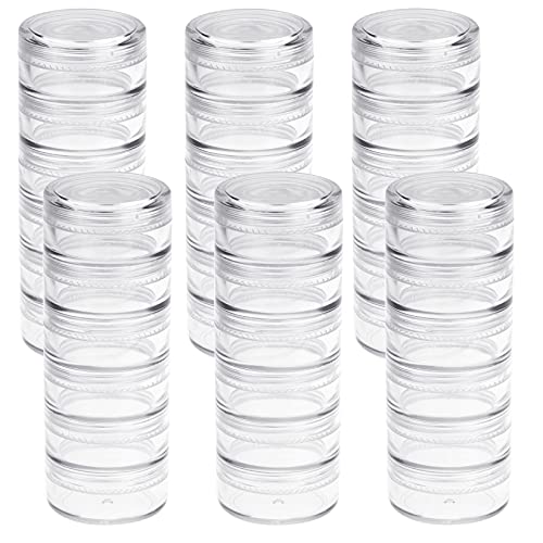 6 Sets 6 Layer Stackable Plastic Containers, Fengek 10G/10ML Clear Cosmetic Storage Box Round Organizer Jars for Beads, Buttons, Small Jewelry Findings