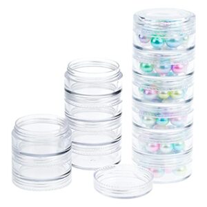 6 Sets 6 Layer Stackable Plastic Containers, Fengek 10G/10ML Clear Cosmetic Storage Box Round Organizer Jars for Beads, Buttons, Small Jewelry Findings