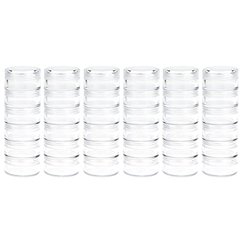 6 Sets 6 Layer Stackable Plastic Containers, Fengek 10G/10ML Clear Cosmetic Storage Box Round Organizer Jars for Beads, Buttons, Small Jewelry Findings