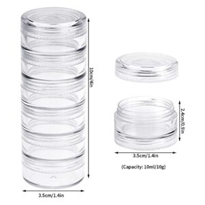 6 Sets 6 Layer Stackable Plastic Containers, Fengek 10G/10ML Clear Cosmetic Storage Box Round Organizer Jars for Beads, Buttons, Small Jewelry Findings