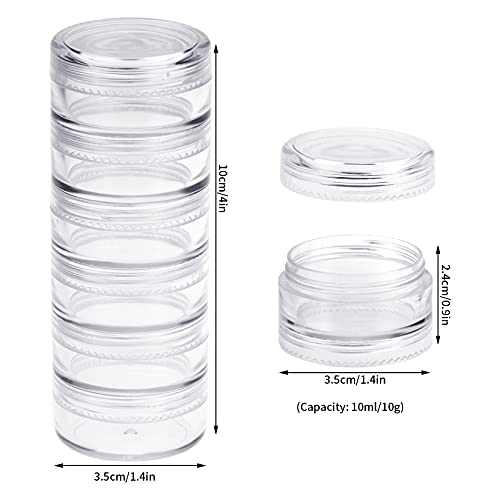 6 Sets 6 Layer Stackable Plastic Containers, Fengek 10G/10ML Clear Cosmetic Storage Box Round Organizer Jars for Beads, Buttons, Small Jewelry Findings