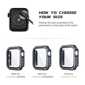 Adepoy 2 Pack Rugged Case Compatible for Apple Watch 44mm Series SE/6/5/4 with Tempered Glass Screen Protector, Military All Around Hard TPU Protective Cover Case Shockproof Bumper for iWatch Men 44mm