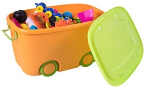 basicwise orange stackable toy storage box with wheels large