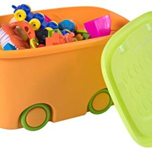 Basicwise Orange Stackable Toy Storage Box with Wheels Large