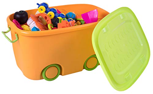 Basicwise Orange Stackable Toy Storage Box with Wheels Large