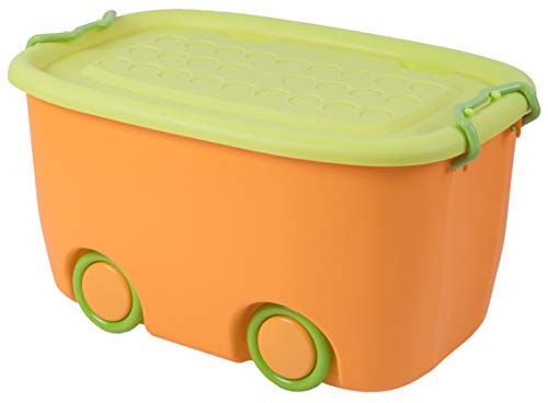 Basicwise Orange Stackable Toy Storage Box with Wheels Large