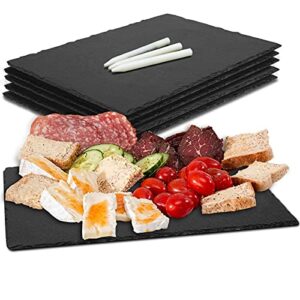 maprial slate cheese boards, 6 pack 9 x 6” slate plates black mini charcuterie boards serving tray stone plates display chalkboard with soapstone chalks for sushi, meats, cheese, cake, appetizers