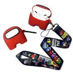 cartoon airpod pro case, cute airpods cover with long lanyard keychain, soft silicone protective accessories cases cartoon design kawaii funny cool character for women girls men boy kids ( red )