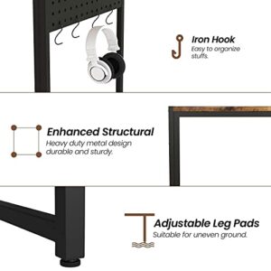 AWQM Computer Desk 39-Inch Writing Desk Home Office Small Study Workstation Industrial Style PC Laptop Table with Storage Bag and 4 Hanging Hooks