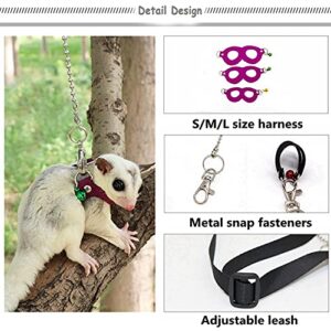 3 Pack Sugar Glider Harness and Leash Set - Adjustable Traction Rope Strap Anti-Biting Chain Rope, Small Animal Training Walking Vest Leash for Sugar Glider Squirrel Hamster Rat Birds Reptile (Black)