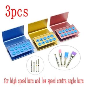 3pcs 10 Holes Dental Burs Holder Block Case with Silicone Dental Autoclavable Burs Holder