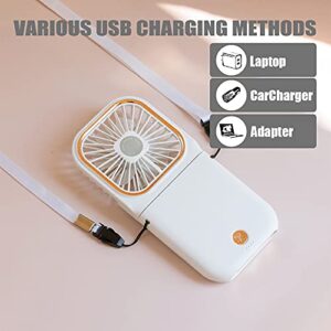 TeochewTech Mini USB Rechargeable Portable Necklace Fan with Function 3 Speeds Wind Adjustable, Desk Fan with Cell Phone Stand for Women Girls Office Outdoor Travel, F30-WHITE, White