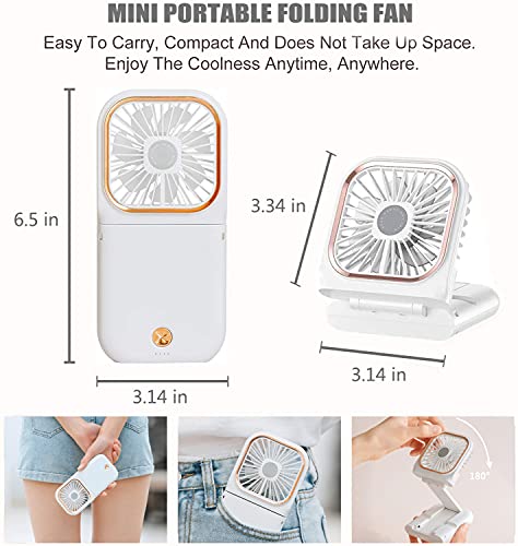 TeochewTech Mini USB Rechargeable Portable Necklace Fan with Function 3 Speeds Wind Adjustable, Desk Fan with Cell Phone Stand for Women Girls Office Outdoor Travel, F30-WHITE, White