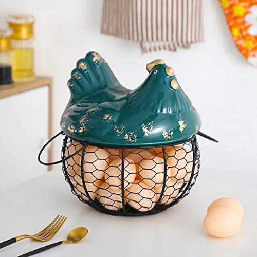 WSZJJ Ceramic Hen Egg Organizer Storage Basket Fruit Snacks Container Box Porcelain Metal Iron Orament Decorative Kitchen Tools (Color : Black)