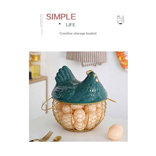 WSZJJ Ceramic Hen Egg Organizer Storage Basket Fruit Snacks Container Box Porcelain Metal Iron Orament Decorative Kitchen Tools (Color : Black)