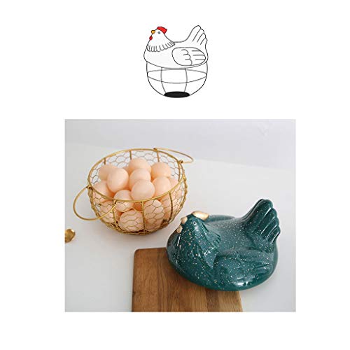 WSZJJ Ceramic Hen Egg Organizer Storage Basket Fruit Snacks Container Box Porcelain Metal Iron Orament Decorative Kitchen Tools (Color : Black)