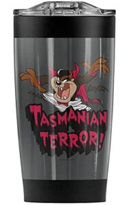 logovision looney tunes taz terror stainless steel tumbler 20 oz coffee travel mug/cup, vacuum insulated & double wall with leakproof sliding lid | great for hot drinks and cold beverages