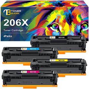 toner bank 206x toner cartridges 4 pack compatible replacement for hp 206x 206a w2110x w2110a for color pro mfp m283fdw m255dw mfp m283cdw m282nw m283 m255 printer (black cyan yellow magenta)