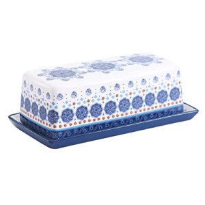 bico blue talavera ceramic butter dish with lid, butter keeper for counter, kitchen, dishwasher safe