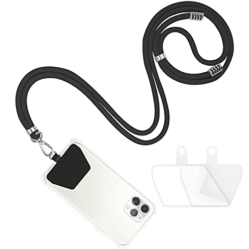 takyu Phone Lanyard, Universal Crossbody Cell Phone Lanyard with 2 Pack Transparent Connector (Black)