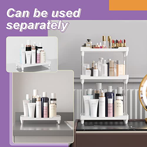 Bathroom Organizer Countertop, 3-Tier Vanity Tray Corner Shelf for Makeup Cosmetic Perfume Skincare Bathroom Supplies and More, Multi-Functional Acrylic Organizer in Vanity Dresser and More - White