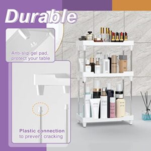 Bathroom Organizer Countertop, 3-Tier Vanity Tray Corner Shelf for Makeup Cosmetic Perfume Skincare Bathroom Supplies and More, Multi-Functional Acrylic Organizer in Vanity Dresser and More - White