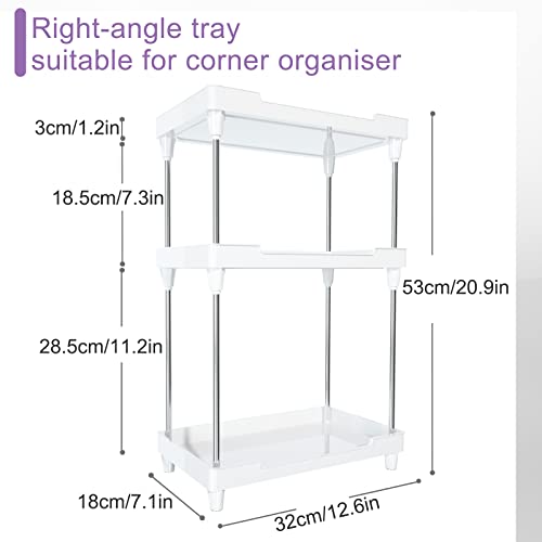 Bathroom Organizer Countertop, 3-Tier Vanity Tray Corner Shelf for Makeup Cosmetic Perfume Skincare Bathroom Supplies and More, Multi-Functional Acrylic Organizer in Vanity Dresser and More - White