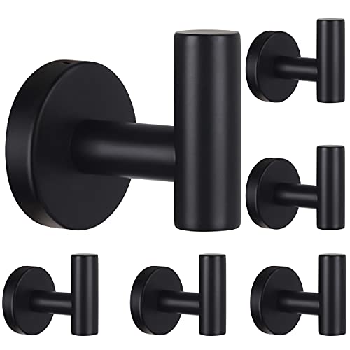 Homagic Towel Hooks Bathroom Hook Wall Towel Hooks 6 Pack Matte Black Coat Hooks, Heavy Duty Robe Hook Holder for Bathroom Kitchen Garage Home Hotel Office Cabinet(Black)