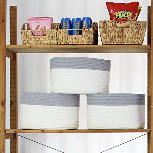 Casaphoria Cotton Rope Storage Baskets Bin Set of 3 Storage Cube Organizer Foldable Decorative Woven Basket for Clothes, Makeup, Books, Nursery,15"x 10"x 9" ,pack of 3, Cream and Gray